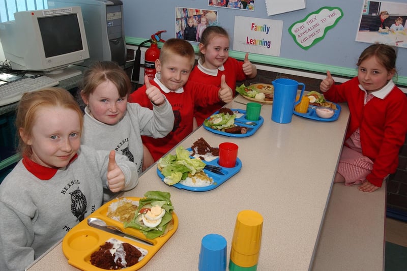 Thumbs-up for the food at Bexhill School which definitely got the approval of these pupils in 2005.