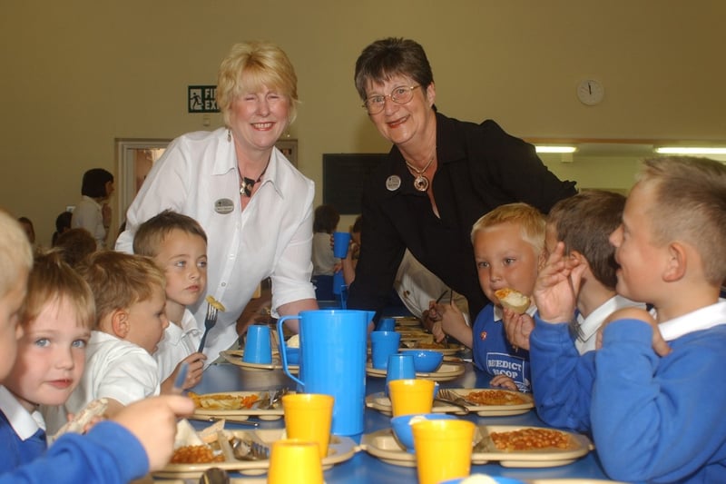Taking you back to Benedict Biscop School in July 2005.
Dinner ladies Carol Spencer and Barbara Bowen were serving up their last meals before retiring.