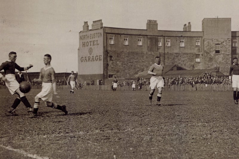Fleetwood's town football team once played on a ground alongside the North Euston Hotel. One of their goalkeepers was Blackpool man Frank Swift who went on to become an England international. This picture was taken in 1934 when Fleetwood entertained Barrow in the Lancashire Combination League. Fleetwood captain Tommy Turner (darker shirt) challenges a Barrow man