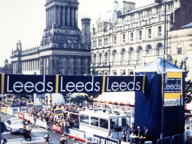 The Leeds International Classic cycle race travelling along The Headrow, with the Town Hall, Municipal Buildings and Art Gallery in the background. The Wincanton Classic was a cycle race taking place in the United Kingdom as part of the UCI Road World Cup. Pictured in August 1993.