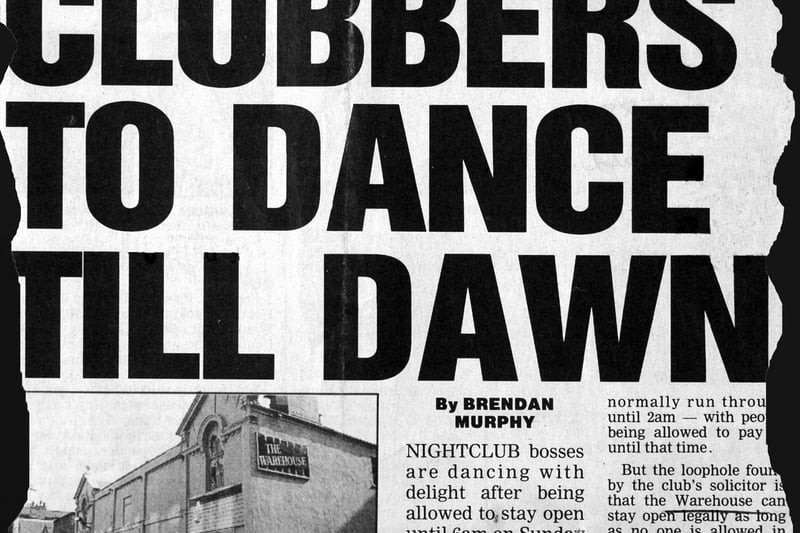 Bosses at The Warehouse nightclub were dancing with delight in December 1993 after being allowed to stay open until 6am on a Sunday morning.  