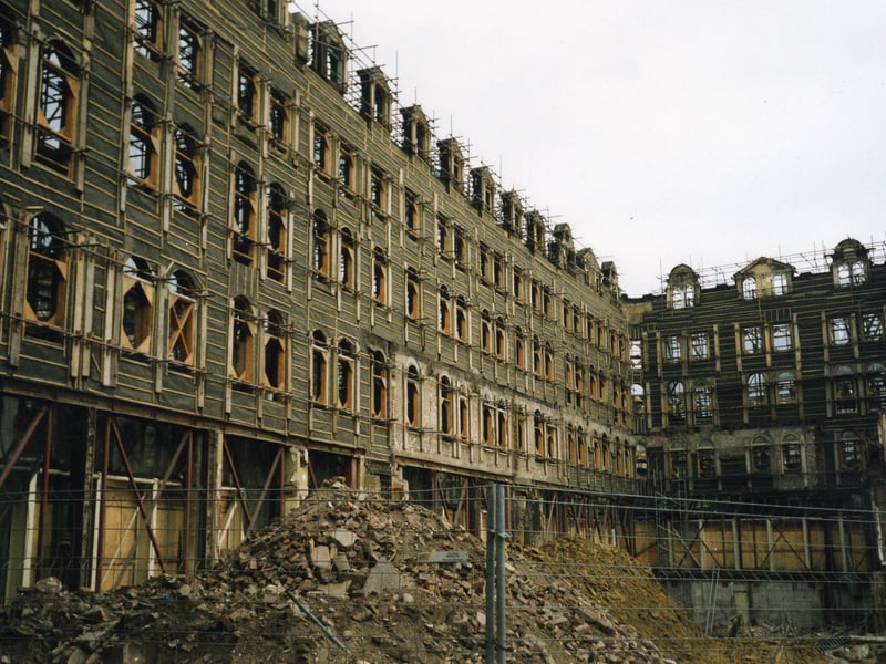 The refurbishment of a Grade II listed building on Boar Lane, now known as The Bourse, but formerly Victoria Buildings. The facade of this four storey, classically styled building has been preserved and dated from circa 1872. It occupied a corner site at the junction of Boar Lane and New Station Street and was designed to harmonise with the new entrance to the city station opened in 1873.