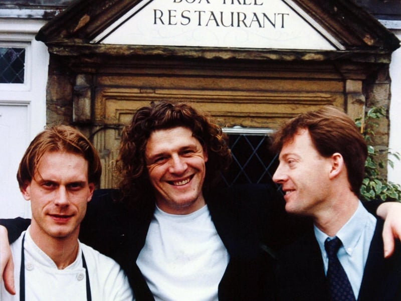 Marco Pierre-White with Box Tree head chef Michael Lambie, left, and restaurant manager Andrew Young in April 1993.