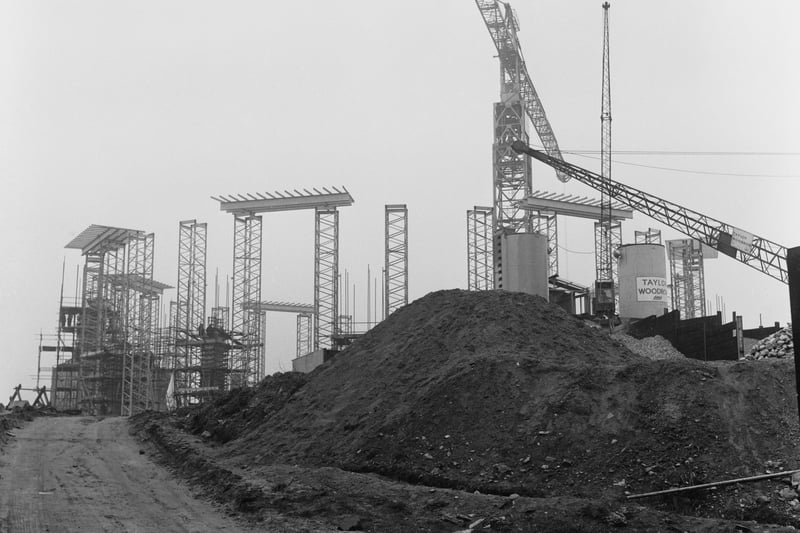 Construction underway on Liverpool Metropolitan Cathedral, known locally as 'Paddy's Wigwam' circa 1962. 