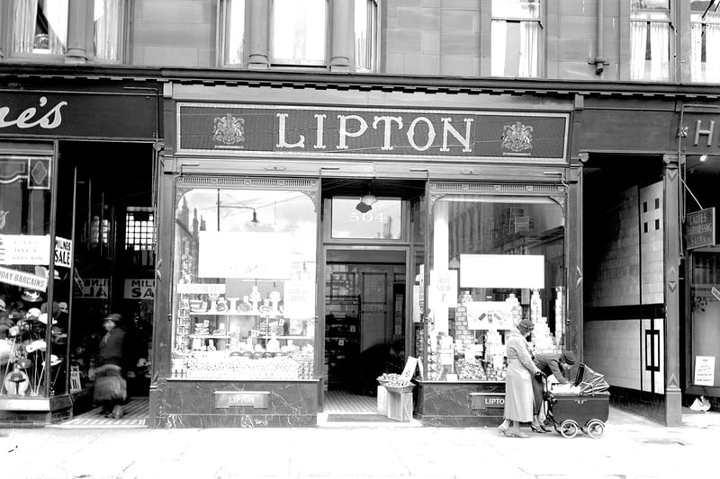 Thomas Lipton opened his first shop in Glasgow in 1871 with this being one of his shops in the city being pictured in 1936. 