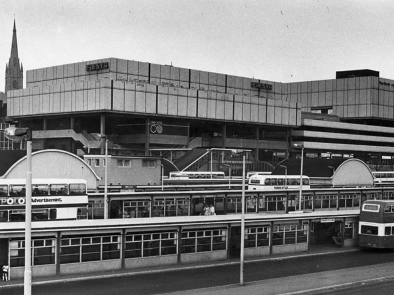 Pond Street Bus Station with Fiesta Nightclub and Top Rank Suite in the background, in 1973