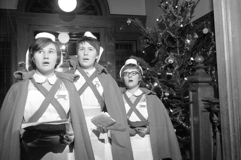 Nurses at the Sick Children's Hospital in Edinburgh singing Christmas carols in December 1967.