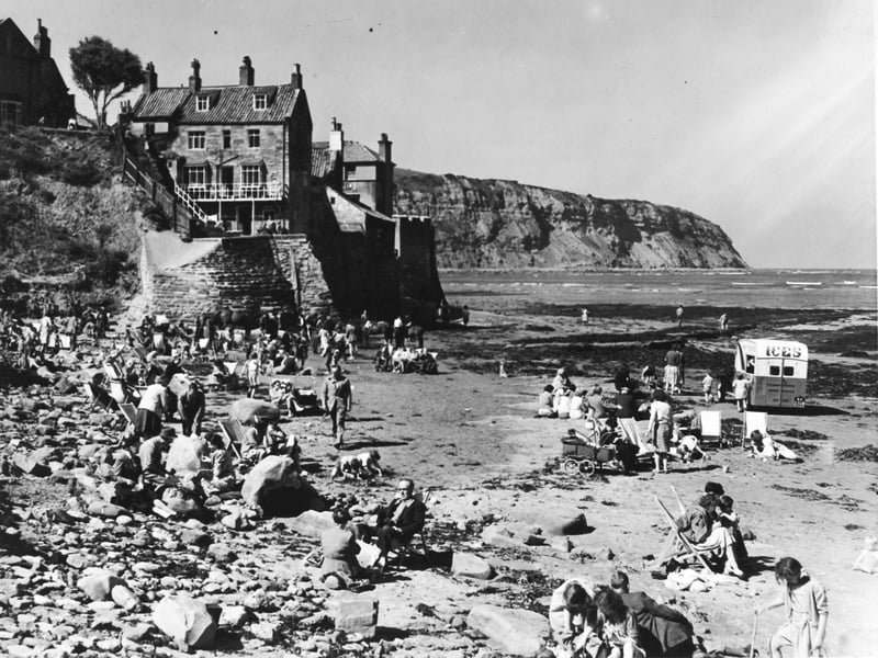 A busy beach in June 1949.