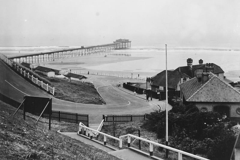 A view of the pier from the bank. Pictured in June 1949.