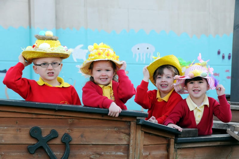 Showing off their Easter Bonnets 13 years ago were Seaham Harbour Nursery pupils, from left; Matthew Wilson 3, Eva Watson 4, Jack Hunter 4, and Kasey Spiteri 3.