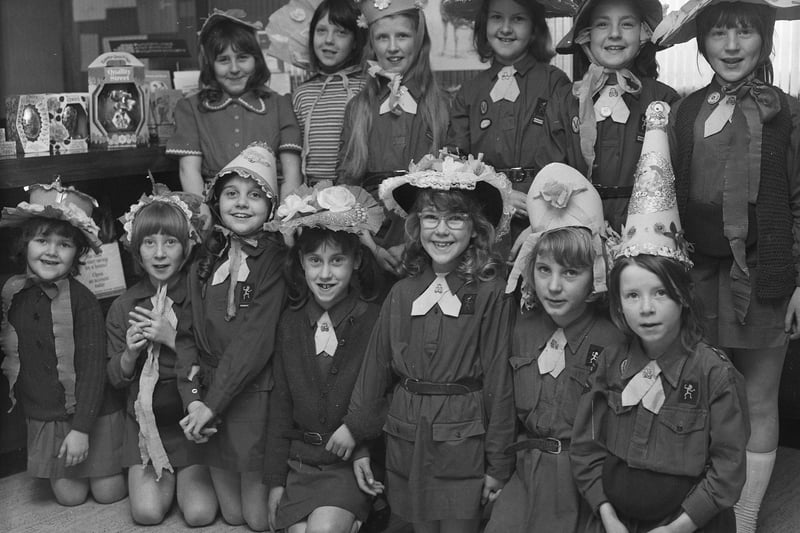 A bonnet bonanza for Brownies at the Sunderland and Shields Building Society in a photo from March 1975.