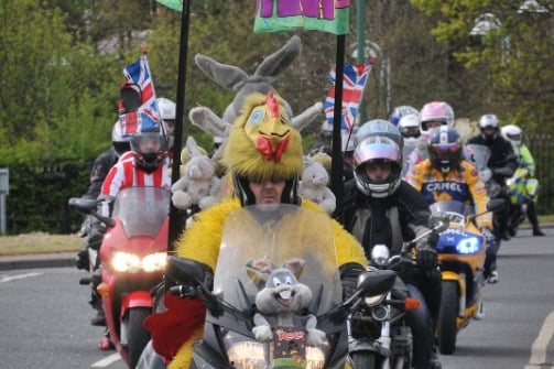 Hundreds of bikers converge on Durham for the annual Easter egg run, where they deliver eggs to hospitals throughout the region.
Here they are in April 2012.