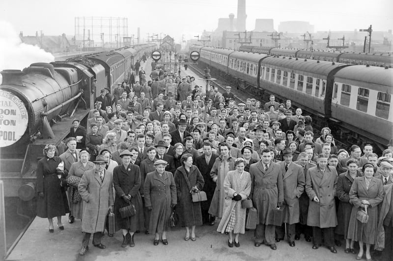 Guests arrive at Blackpool Central Station for the town's biggest ever party which will be held at the Winter Gardens  by Dutch multi-millionaire Barnhard Van Leer to celebrate his 71st birthday. The 2000 British workers and their guests attended a variety show in the afternoon prior to the evening party