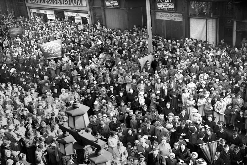 Thousands took to the streets for the Good Friday service in Fawcett Street, in 1957.