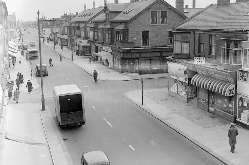 Waterloo Road, South Shore, during Tradesmen's Holiday, May 1955. Traditionally a time when local tradesmen took time off before the beginning of the Blackpool summer season.
