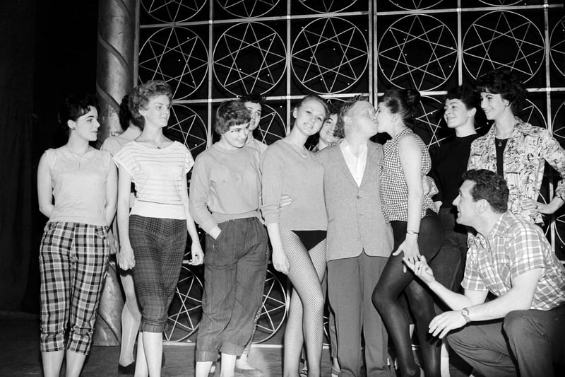 North Pier show rehearsal in 1959 Charlie Drake with some of the cast.