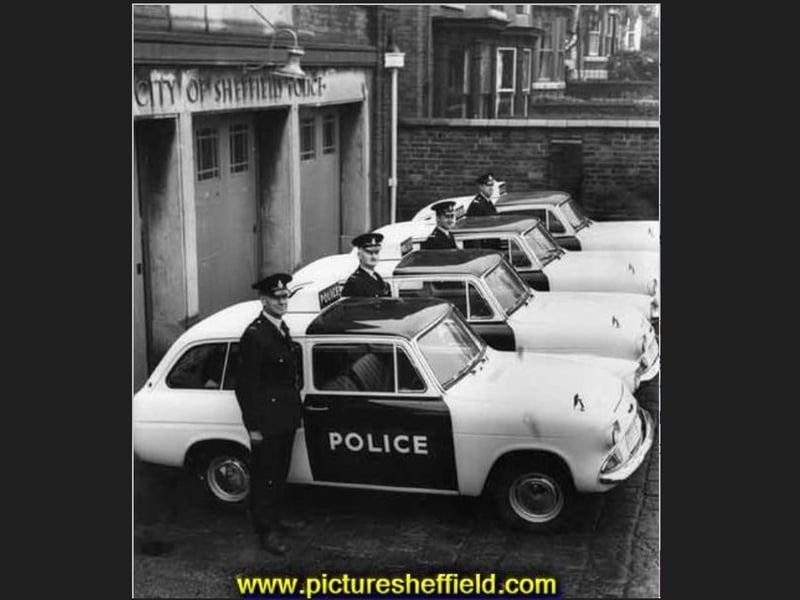 Sheffield City Police 'panda' cars outside Woodseats Police station in 1967. Photo: Sheffield Newspapers, Picture Sheffield