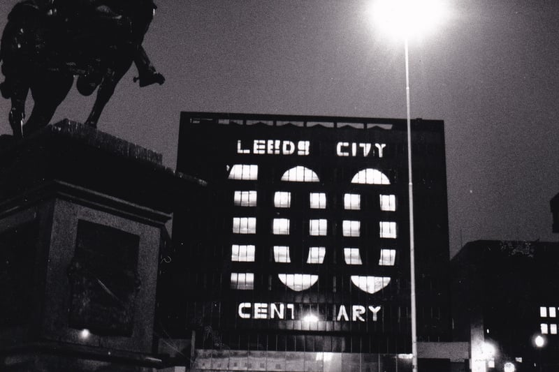 Shoppers are dwarfed by a message of congratulations to the city of Leeds which was celebrating its 100th birthday. The illuminated sign bearing the Centenary Celebration message was one of many marking 100 years of the city centre. Pictured in March 1993.