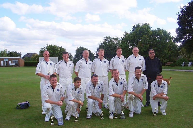 Rodley Cricket team first XI pictured afterwinning the Pools Paper Mills Cup in 2005. 