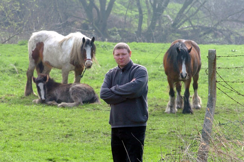 Rodley Cricket Club committee member Steve Bradbury was complaining about the damage caused by two horses and a foal, one which was tethered, and the second along with her foal which has been aloud to walk freely over the cricket and rugby pitch destroying the ground with large hoof marks and droppings. Pictured in April 2005.
