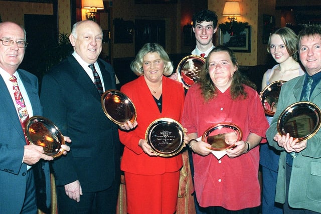 Category winners in the Blackpool Community awards, from left, Len Earle, George Holden, Carol Gradwell, Scott Bradley, Joanne Burke, Joanne Rainford and Basil Newby