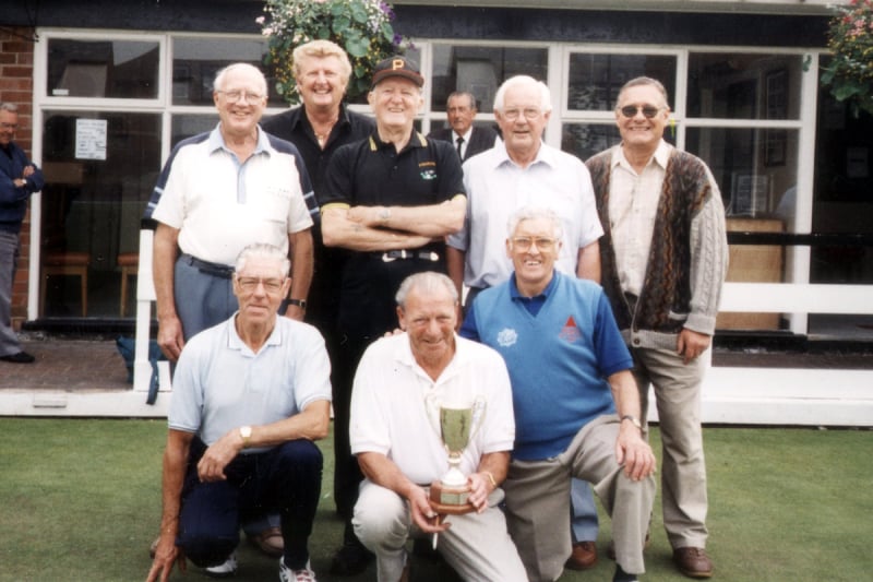 Members of Blackpool Subs Bowling Club.
Back Row (L to R): A Field, F Powner, P Gartside, L Hamer and P Blakemore.
Front Row: R Stainthorpe, D Butcher (capt) and J Williams.
Winners of the Fylde Vets Div 2 South League, also Cup Winners between Div's 2 North & South, played at Layton Institute against Jubilee Gardens on Aug 11th 1999.