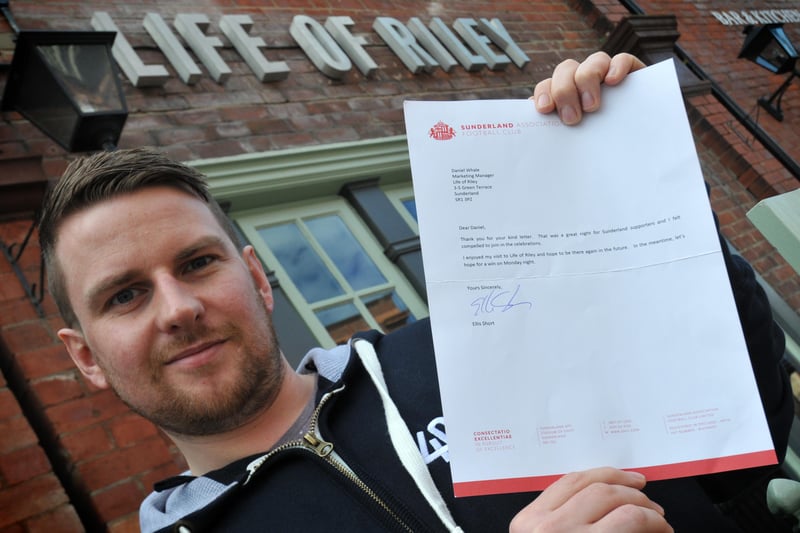 Marketing manager at The Life of Riley, Daniel Whale, got the Echo spotlight in April 2013.
Here he is with a letter from Ellis Short who loved his visit to the pub that year.