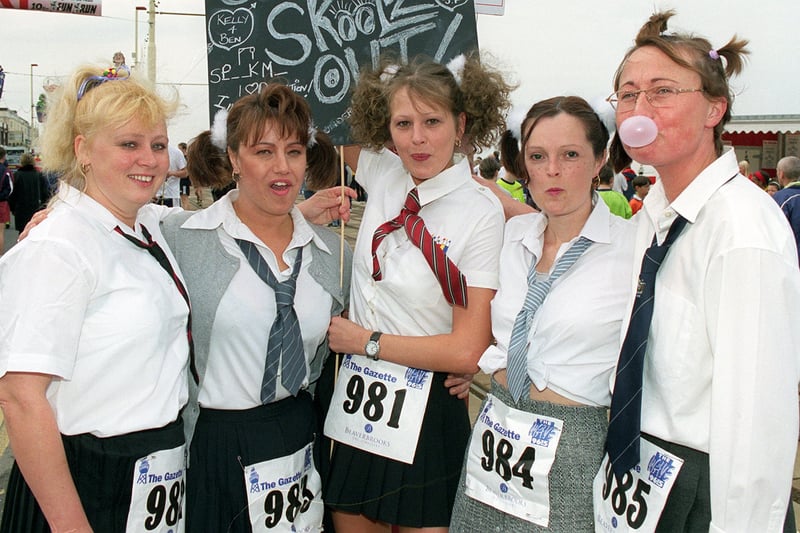 Blackpool Fun Run 1999.  Pictured L-R are Cathy Moss, Heather Goulden, Kelly Moss, Sarah Clegg and Patricia Bird