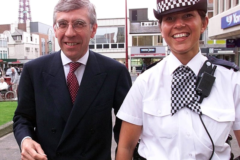 Home secretary Jack Straw shares a joke with WPC Julia Benn of Lancashire police before, addressing the Police Federation Annual Conference, at the Winter Gardens, Blackpool, Wednesday May 19, 1999. PA photo: Phil Noble