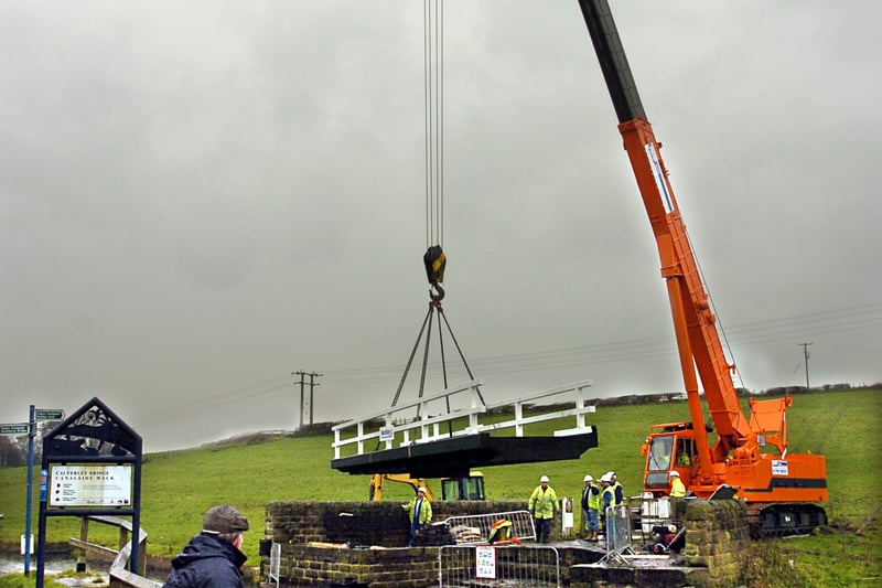 A bridge is lowered into place on the Leeds-Liverpool Canal at Calverley Bridge in November 2006.