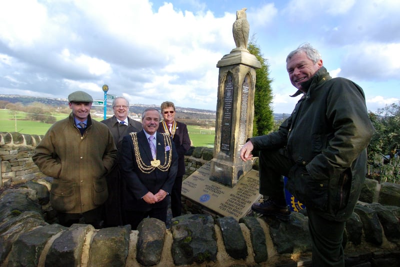 Landowner Edmund Thornhill, joined Coun Andrew Carter, Stan Lawton, president of Rotary Club of Calverley, and Lord Mayor Chris Townsley and Rod Wood in the unveiling of Calverley Monument in February 2005,