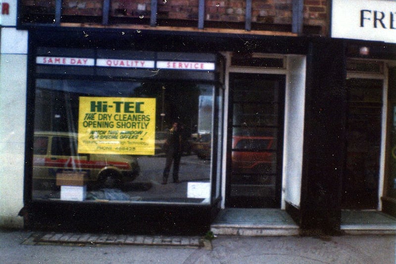 Terminus Parade, part of a row of four shops on the corner of Farm Road and Station Road. Hi-Tec dry cleaners is due to be opening shortly. Next door is B Freeman, chemist. Pictured in August 1985.