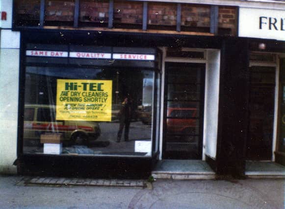 Terminus Parade, part of a row of four shops on the corner of Farm Road and Station Road. Hi-Tec dry cleaners is due to be opening shortly. Next door is B Freeman, chemist. Pictured in August 1985.