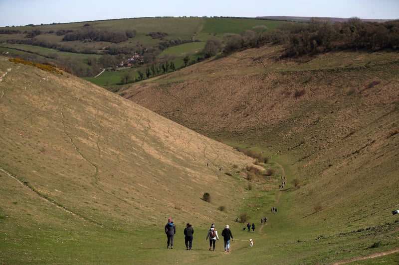 Devil's Dyke is a 100 metre deep V-shaped dry valley on the South Downs in Sussex 

Hikers can enjoy a 10.6 mile walk through the South Downs Way and passing through National Trust-owned Saddlescombe Farm.

Closest station: Hassocks (trains from London Bridge, Blackfriars, St Pancras International and London Victoria)
