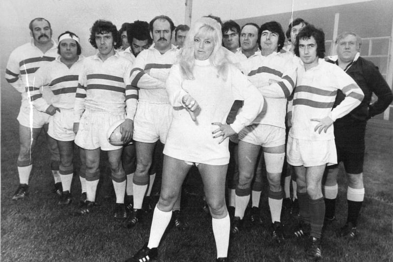 Actress Diana Dors visited Bramley RL club's McLaren Field ground in December 1972. She was filming a new Yorkshire TV comedy series.