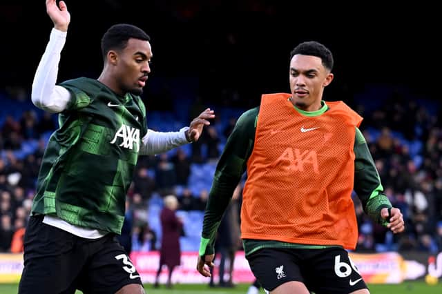 Liverpool pair Ryan Gravenberch and Trent Alexander-Arnold. (Photo by Andrew Powell/Liverpool FC via Getty Images)