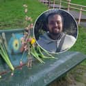 Floral tributes have been left to Sacad (inset) at Ponderosa Park following his death on Saturday, March 9, 2024