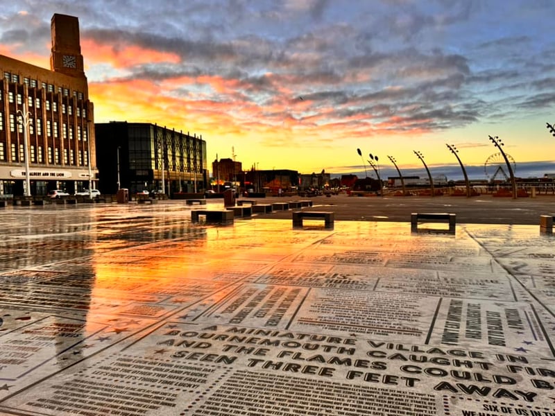 A fiery sunrise over Blackpool's Comedy Carpet. Credit: Phil Hope