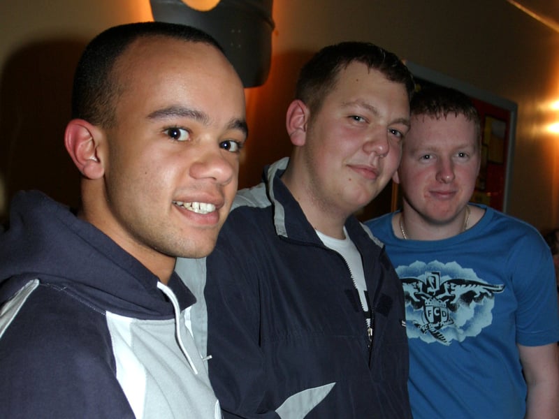Steve Thomson, Matt Hunt and Danny Smith at the Cavendish pub, on West Street, Sheffield, in 2004