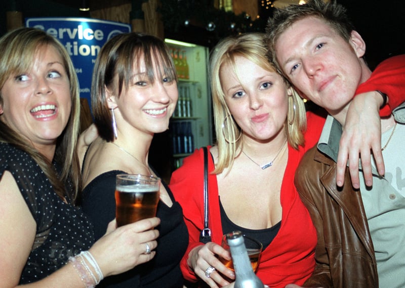Debbie Mills, Victoria Gasston, Gemma Shaw and Alex Westran at the Varsity pub on West Street, Sheffield, in 2003