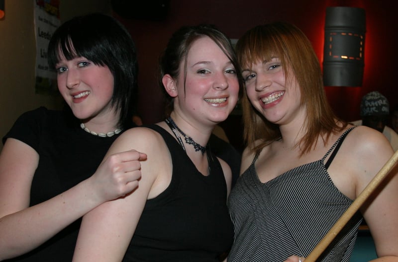 Caroline, Claire and Sarah at the Cavendish pub, on West Street, Sheffield, in 2004