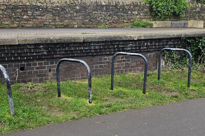 There are bicycle racks near the Warmley Waiting Room.