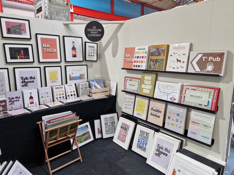 Artwork by The Yorkshire Print Company, including a Sheffield Monopoly board, for sale at Red Brick Market Sheffield, on Clough Road, off Bramall Lane