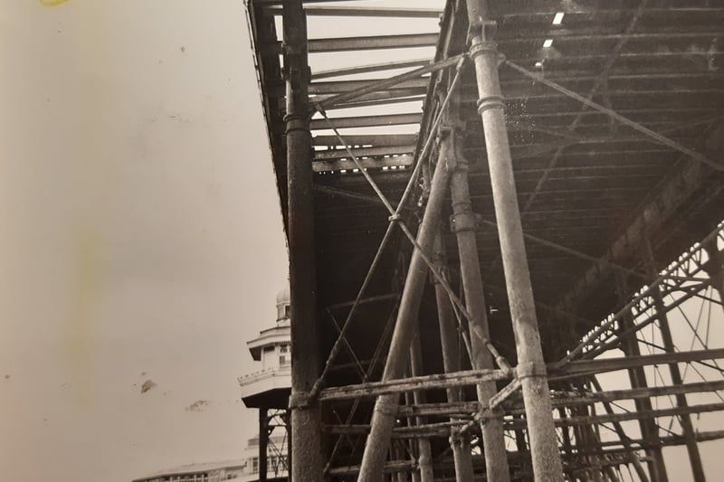 The underside of North Pier during repairs to the boardwalk