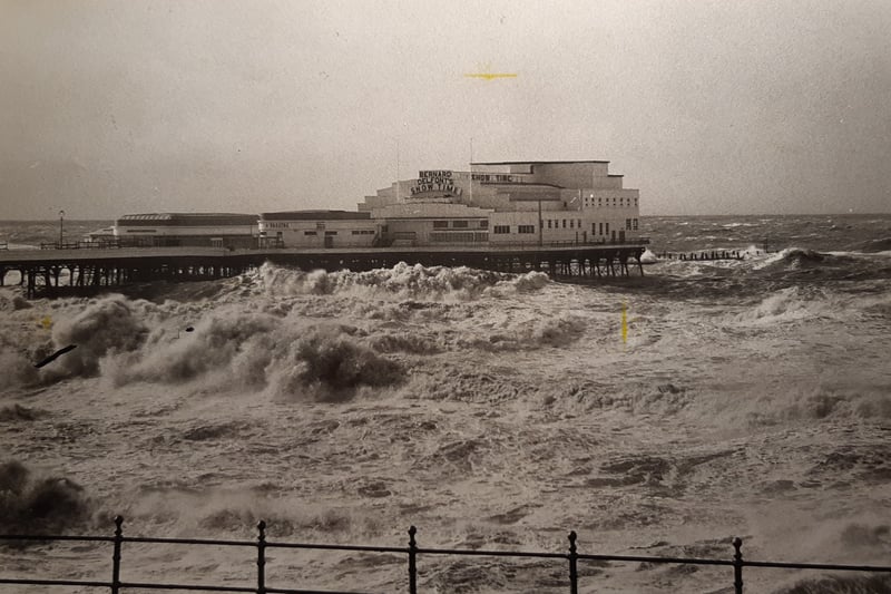 Waves crashing around North Pier. It certainly gets a battering!