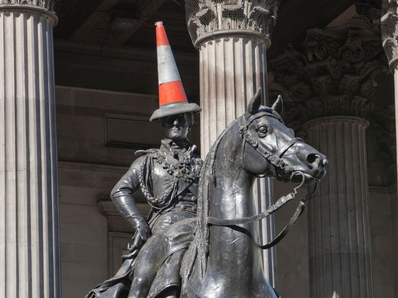 Glasgow's Gallery of Modern Art shot up 40 places to 70th in the UK with 510,936 visits in 2023. It was attributed to the huge success of Banksy's Cut and Run exhibition which ran for 10 weeks, selling out weeks in advance. Banksy said that the traffic cone-bedecked statue of the Duke of Wellington that stands outside the gallery is his favourite piece of public art.