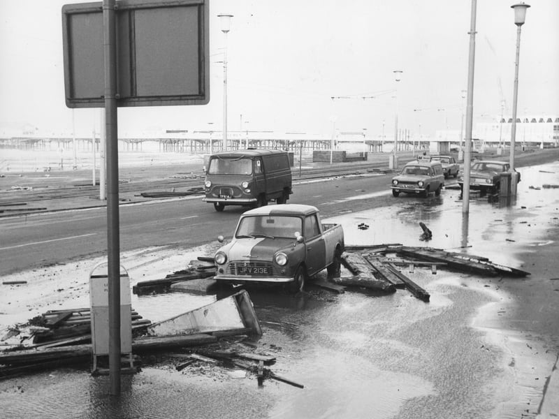 Gale damage on Blackpool Promenade, January 1976
