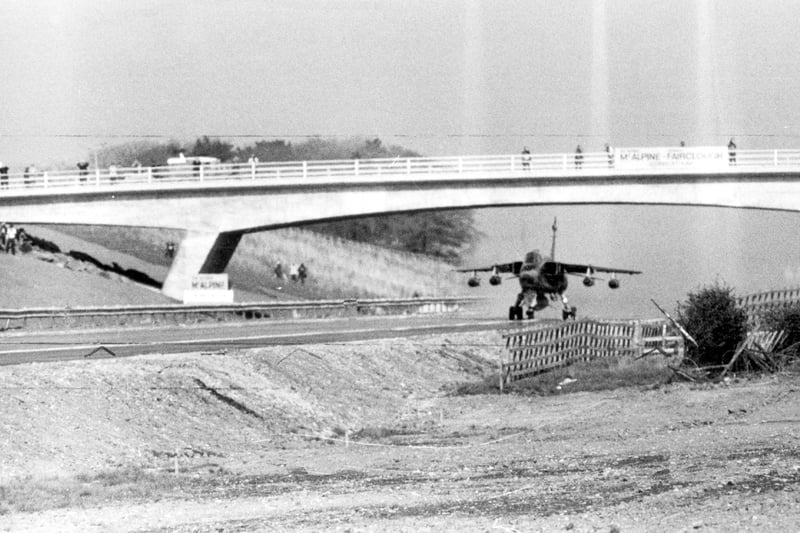 In April 1975 British Aerospace demonstrated the versatility of the Jaguar fighter by turning the almost completed M55 at Weeton into a runway. This was a mock emergency landing