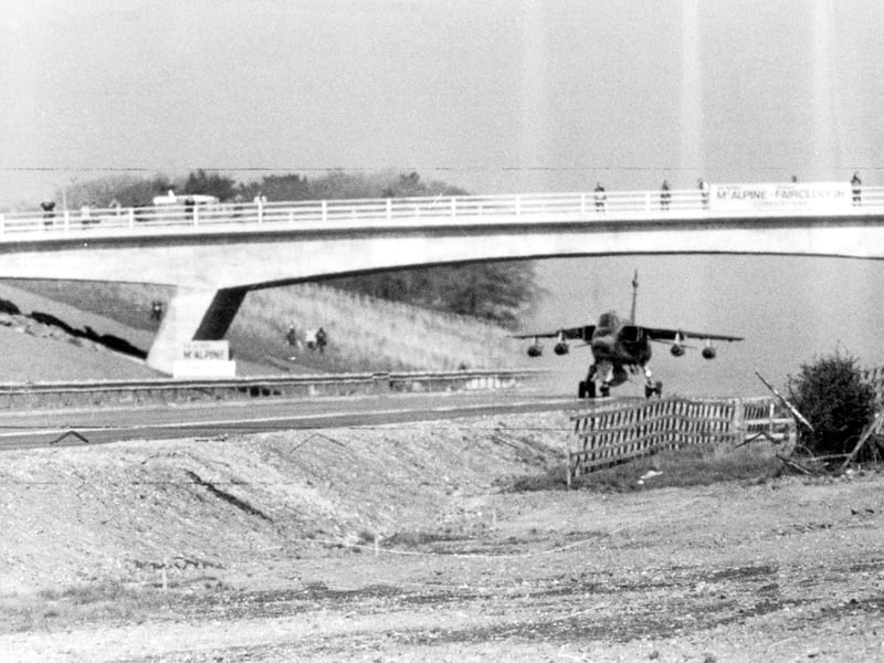 In April 1975 British Aerospace demonstrated the versatility of the Jaguar fighter by turning the almost completed M55 at Weeton into a runway. This was a mock emergency landing