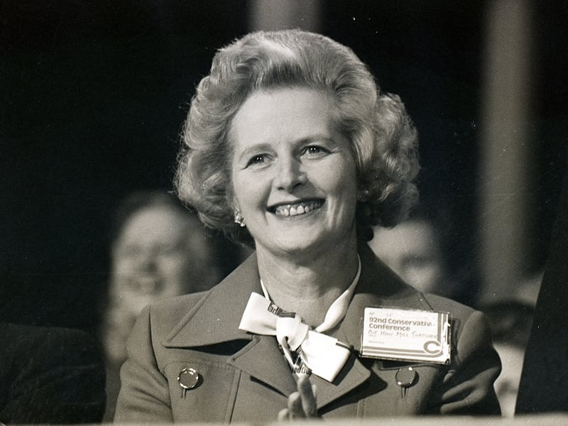 Margaret Thatcher at the 92nd Conservative Conference held in 1975 at Blackpool Winter Gardens